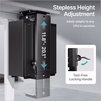 PEGZONE Adjustable Under Desk PC Mount, 3.5 to 8 Inch Wide Computer Tower Holder with Locking Handle,360 Degree Swivel Adjustable Height and Width, Black thumbnail 3