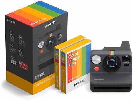 Polaroid Now 3rd Generation I-Type Instant Camera + Film Bundle - Now Black Camera + 16 Color Photos (6560)