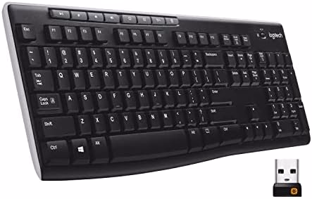 Logitech K270 Wireless Keyboard for Windows, 2.4 GHz Wireless, Full-Size, Number Pad, 8 Multimedia Keys, 2-Year Battery Life, Compatible with PC, Laptop, Black