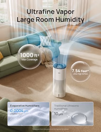 DREO Smart Evaporative Humidifier Large Room up to 1000ft², 800ml/h High Output Air Humidifiers for Bedroom, 10L, 50H Long Runtime with Precise Humidification for Plants, Home, Office, White, HHM774S thumbnail 4