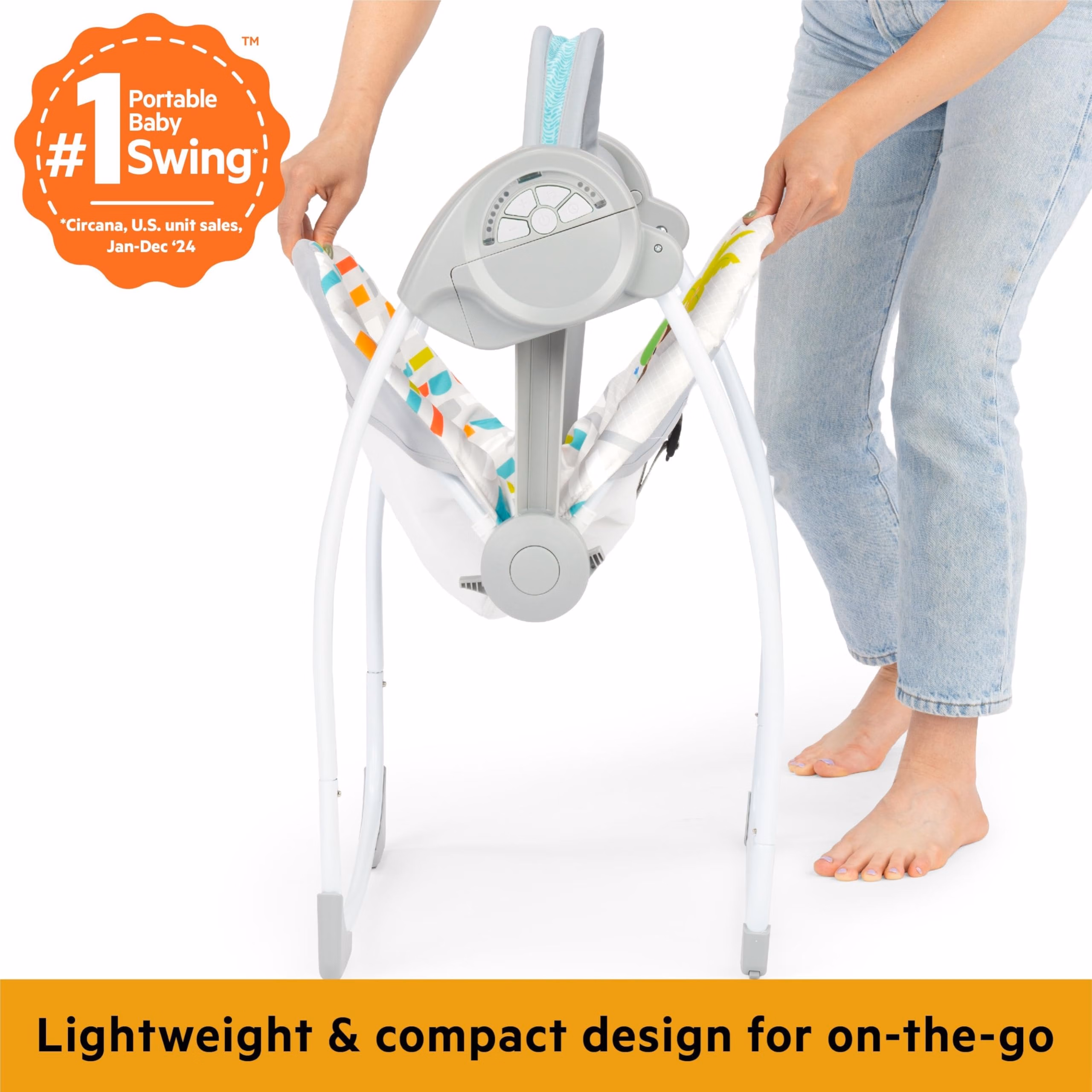 Bright Starts Playful Paradise Portable Compact Automatic Baby Swing with Music, Unisex, Newborn + thumbnail 4