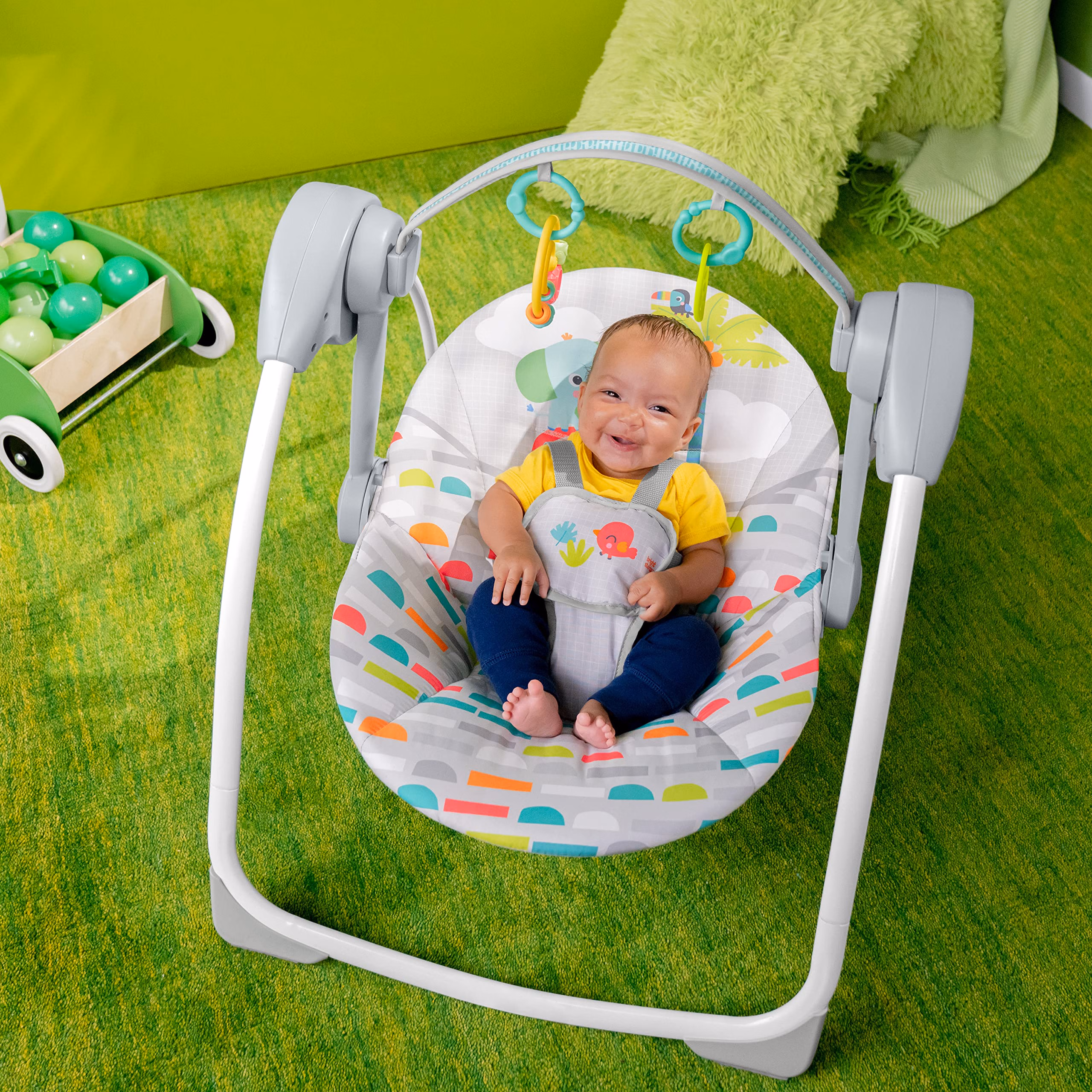 Bright Starts Playful Paradise Portable Compact Automatic Baby Swing with Music, Unisex, Newborn + thumbnail 2