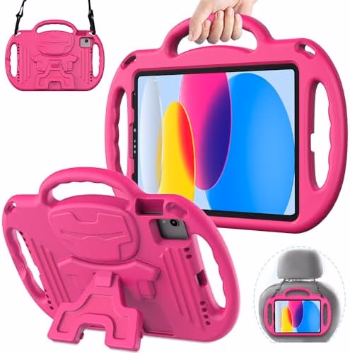 AVAWO Kids Case for iPad (A16) 11th Generation 11 Inch 2025 & iPad 10th Generation 10.9" 2022, iPad Air M4/M3 2026/2025 Shockproof Rugged Protective with Shoulder Strap/Handles/Kickstand Cover, Rose