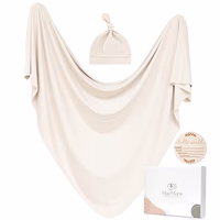 Baby Swaddle Receiving Blankets with Matching Beanie Set Newborn Nursery Swaddle Wrap for Baby Girls and Boys (Apricot) thumbnail 1