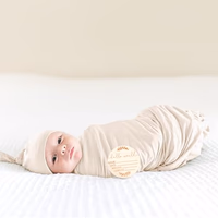 Baby Swaddle Receiving Blankets with Matching Beanie Set Newborn Nursery Swaddle Wrap for Baby Girls and Boys (Apricot) thumbnail 4