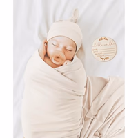 Baby Swaddle Receiving Blankets with Matching Beanie Set Newborn Nursery Swaddle Wrap for Baby Girls and Boys (Apricot) thumbnail 5