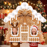 Panelee Christmas Gingerbread House Photo Booth Props Gingerbread Life Size Door Banner Decorations Fabric Backdrop for Xmas Winter Holiday Indoor Outdoor Party Photo Background Decor thumbnail 1