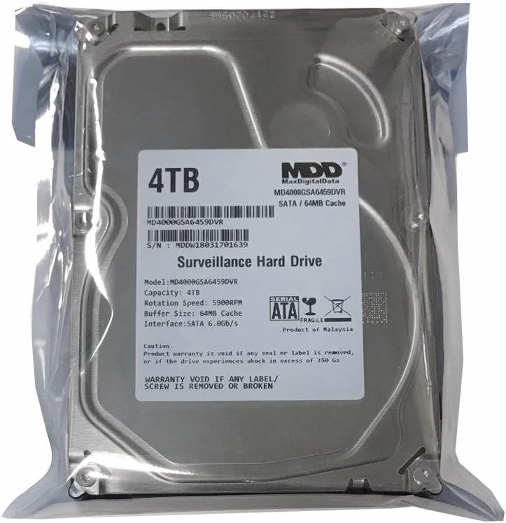 MDD 4TB 64MB Cache 5900PM SATA 6.0Gb/s 3.5-inch Internal Surveillance CCTV DVR Hard Drive (MD4000GSA6459DVR) - 2 Year Warranty (Renewed) - View 1 of 4