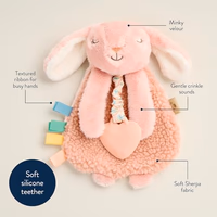 Itzy Ritzy - Itzy Lovey Including Teether - Baby Lovey with Teether, Textured Ribbons & Dangle Arms - Features Crinkle Sound, Sherpa Fabric and Minky Plush (Pink Bunny) thumbnail 5
