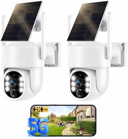 Solar Security Cameras Wireless Outdoor, 5G&2.4GHz Cameras for Home Security, 2K Solar Outdoor Camera, Color Night Vision, AI Human Detection, 2-Way Talk, Siren Alarms (2-Pack)