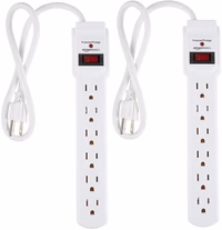 Amazon Basics Surge Protector Power Strip, 6-Outlet with 200J Protection, Circuit Breaker, LED Indicator, On/Off Switch, Wall-Mounting, 2ft Extension Cord, White, 2-Pack thumbnail 1