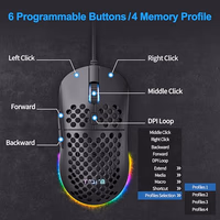 TMKB Falcon M1SE Ultralight Honeycomb Gaming Mouse, High-Precision 12800DPI Optical Sensor, 6 Programmable Buttons, Customizable RGB, Drag-Free Paracord, Ergonomic Wired Gaming Mouse - Matte Black thumbnail 2