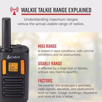 Cobra RX180 Walkie Talkies (2-Pack) – Lightweight, Easy-to-Use Compact Two Way Radios Long Range, 22 Preset Channels, NOAA Weather Alerts, VOX Feature, LED Flashlight (Orange/Black) thumbnail 2