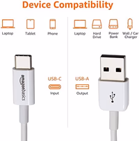 Amazon Basics USB-C to USB-A 2.0 Fast Charger Cable, 480Mbps Speed, USB-IF Certified, for Apple iPhone 16/15, iPad, Samsung Galaxy, Tablets, Laptops, 6ft, White thumbnail 2
