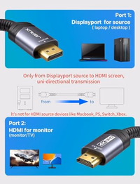 JSAUX DisplayPort to HDMI Cable 10FT, Uni Directional, DP Source to HDMI Display, UHD 1440P/2K@60Hz, 4K@30Hz, Nylon Cord for Desktops, Graphics Cards, and Laptops with Native DisplayPort Output thumbnail 3