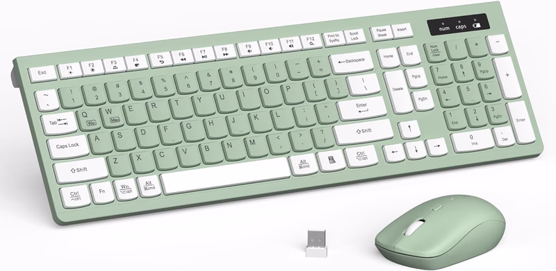 Wireless Keyboard and Mouse Combo, Full-Sized Wireless Keyboard and Adjustable DPI Mouse, 2.4GHz USB Receiver, Silent Keyboard and Mouse for PC, Windows, MAC, Desktop, Laptop (Avocado Green)