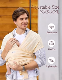 Momcozy Baby Carrier AirMesh - The Perfect Summer Sling for Newborns to Toddler 8-35 lbs - Cooling Fabric Baby Wrap, Lightweight, Ergonomic, and Easy to Wear, Beige thumbnail 4