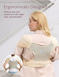 Momcozy Baby Carrier AirMesh - The Perfect Summer Sling for Newborns to Toddler 8-35 lbs - Cooling Fabric Baby Wrap, Lightweight, Ergonomic, and Easy to Wear, Beige thumbnail 3