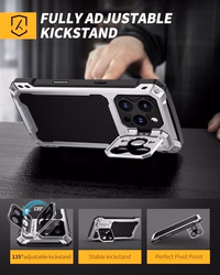 Lanhiem for iPhone 16 Pro Metal Case with Camera Cover & Stand [Compatible with MagSafe] [Built-in Kickstand] [Military-Grade Protection] Heavy Duty Rugged Magnetic Phone Case, Silver thumbnail 4