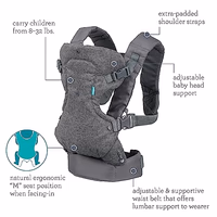 Infantino Flip 4-in-1 Convertible Baby Carrier, Adjustable, Ergonomic Babywearing, Registry Essential, Baby Carrier for Newborn to Toddler, Gray thumbnail 5