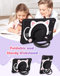 for iPad 9th/8th/7th Generation Case 10.2 Inch Girls Cute Black Cat Cover Kawaii Girly Cartoon with Rotating Handle Stand & Strap Soft Silicone Funda for Apple iPad Cases 9th/8th/7th Gen thumbnail 5