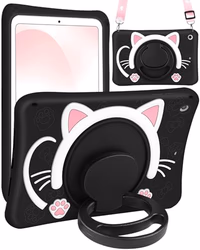 for iPad 9th/8th/7th Generation Case 10.2 Inch Girls Cute Black Cat Cover Kawaii Girly Cartoon with Rotating Handle Stand & Strap Soft Silicone Funda for Apple iPad Cases 9th/8th/7th Gen thumbnail 1