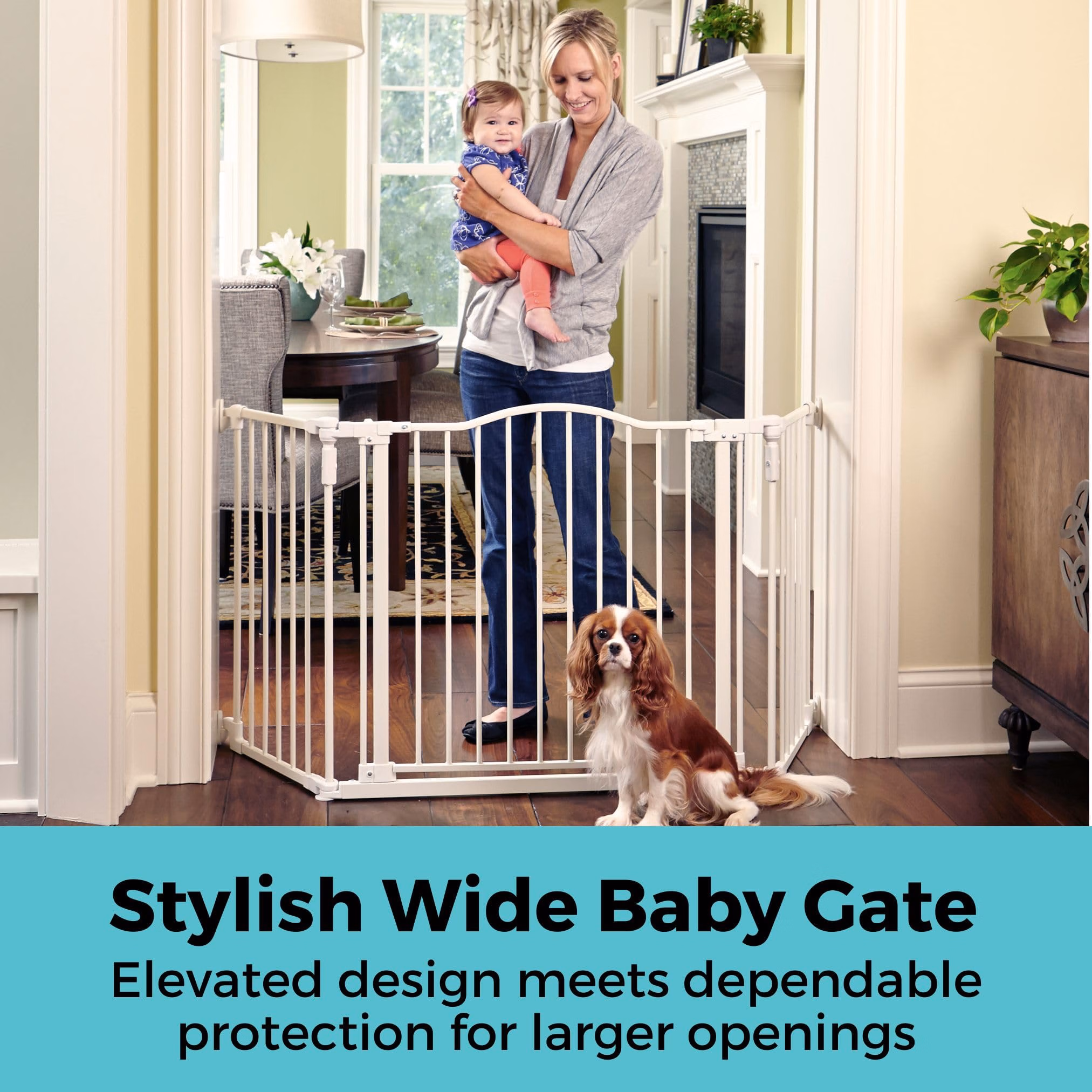 Toddleroo by North States - Deluxe Décor Safety Gate: Hardware Mounted Extra Wide Metal Baby Gate - Adjustable Child Gate - 38.3 to 72 Inches Wide - 30 Inches Tall - Warm White thumbnail 4