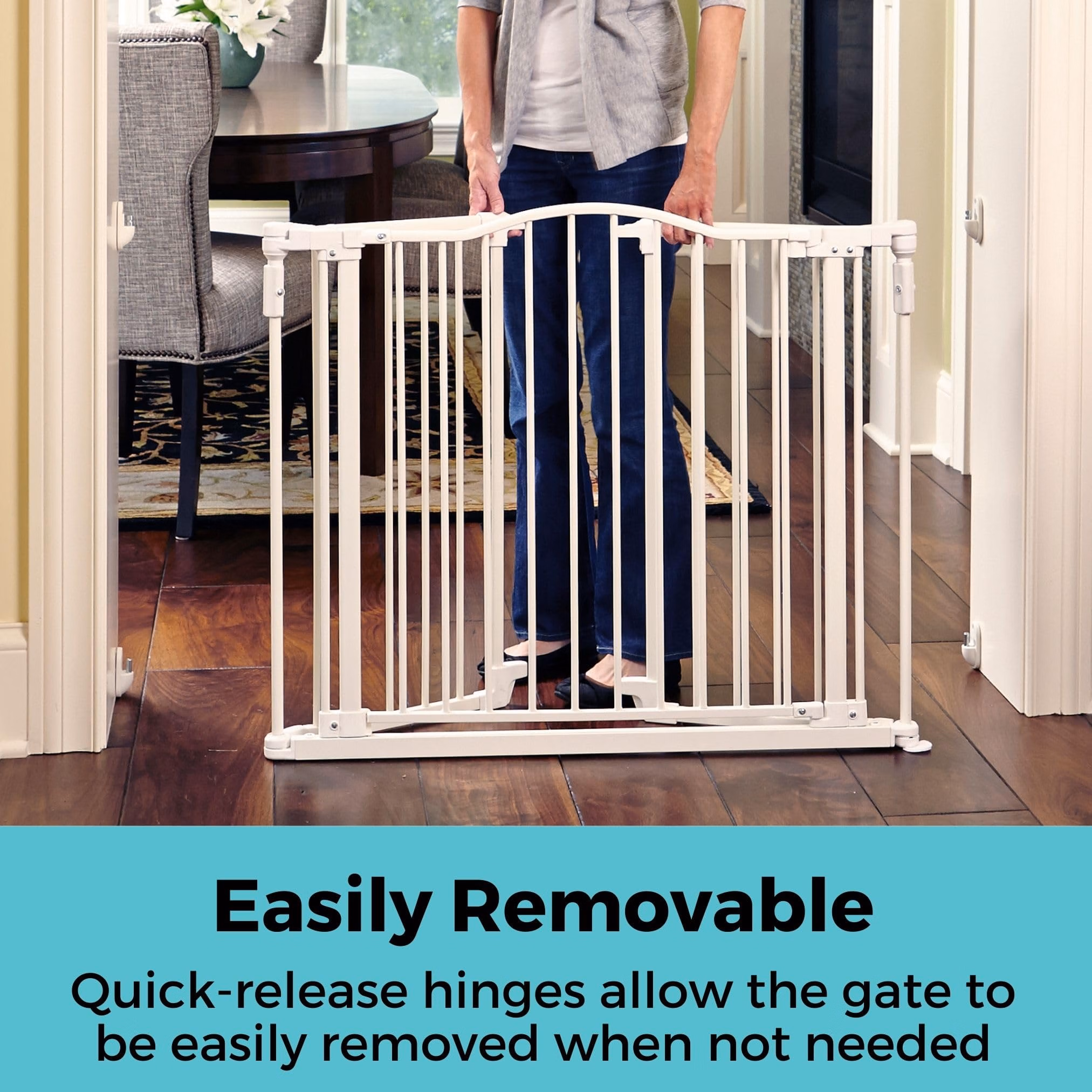 Toddleroo by North States - Deluxe Décor Safety Gate: Hardware Mounted Extra Wide Metal Baby Gate - Adjustable Child Gate - 38.3 to 72 Inches Wide - 30 Inches Tall - Warm White thumbnail 5