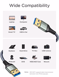 AINOPE USB to USB Cable, USB 3.0 A to A Male to Male Cable [Never Rupture] Double End Type A Cord Compatible with Hard Drive Enclosures, KVM, DVD Player, TV, Laptop Cooler,1.5Ft/Grey, 1 Pack thumbnail 2