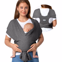Momcozy Baby Wrap Carrier Skin-Friendly Fabric, Easy to Wear Baby Carrier Sling T-Shirt Design, Hands Free Baby Carriers Newborn to Toddler 8-35lbs, Adjustable Buckle for Waist 30-47inch, Deep Grey thumbnail 1