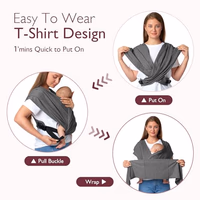 Momcozy Baby Wrap Carrier Skin-Friendly Fabric, Easy to Wear Baby Carrier Sling T-Shirt Design, Hands Free Baby Carriers Newborn to Toddler 8-35lbs, Adjustable Buckle for Waist 30-47inch, Deep Grey thumbnail 5