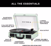 Victrola Journey Bluetooth Portable Suitcase Record Player – with Built-in Speakers, 3 Speed Vinyl Record Player, RCA Out, Headphone Jack (Turquoise) thumbnail 5