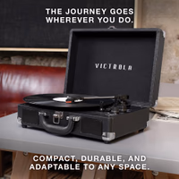 Victrola Journey Bluetooth Portable Suitcase Record Player – with Built-in Speakers, 3 Speed Vinyl Record Player, RCA Out, Headphone Jack (Turquoise) thumbnail 3