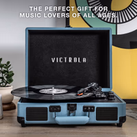 Victrola Journey Bluetooth Portable Suitcase Record Player – with Built-in Speakers, 3 Speed Vinyl Record Player, RCA Out, Headphone Jack (Turquoise) thumbnail 4