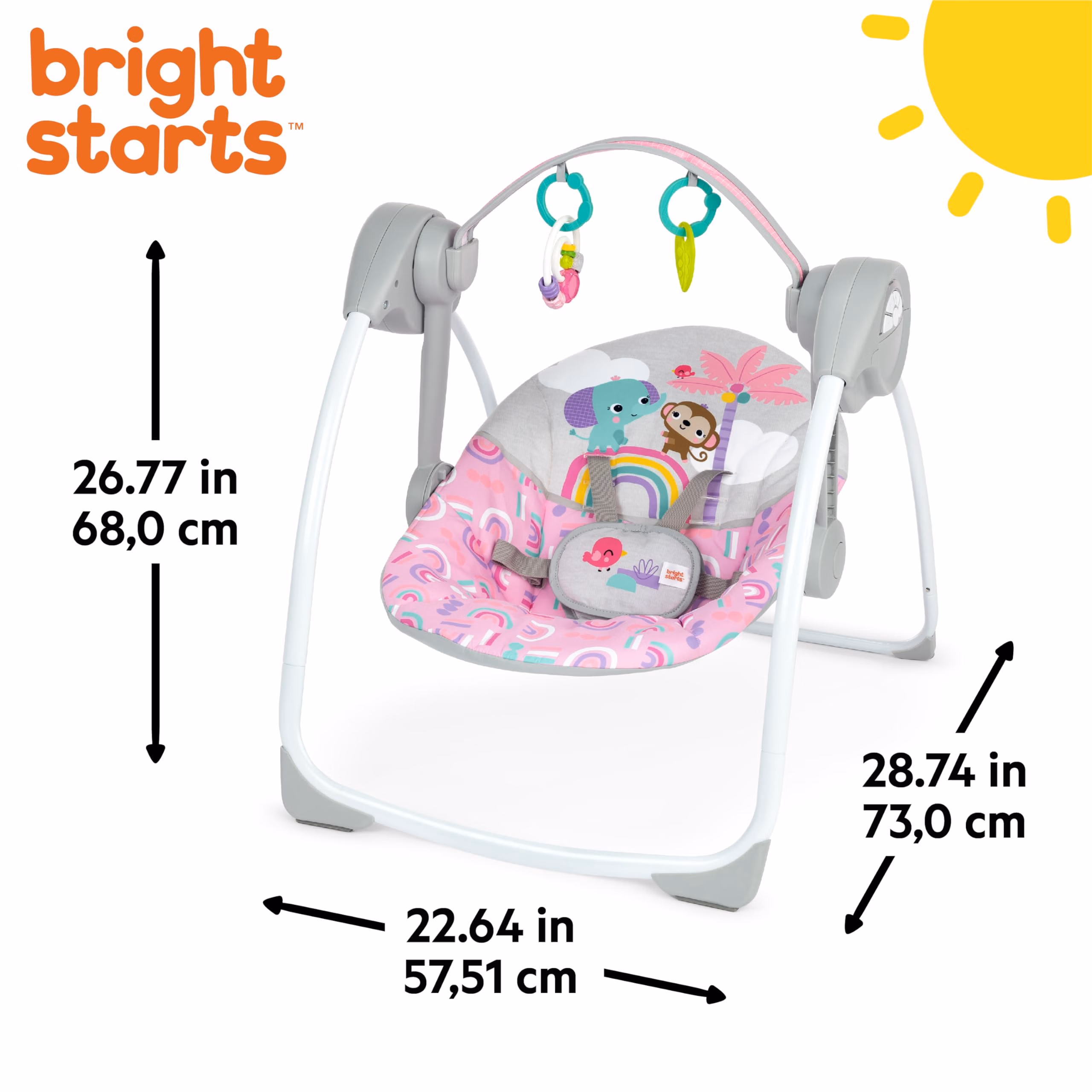 Bright Starts Pink Paradise Portable Compact Automatic Baby Swing with Music, Unisex, Newborn + thumbnail 3