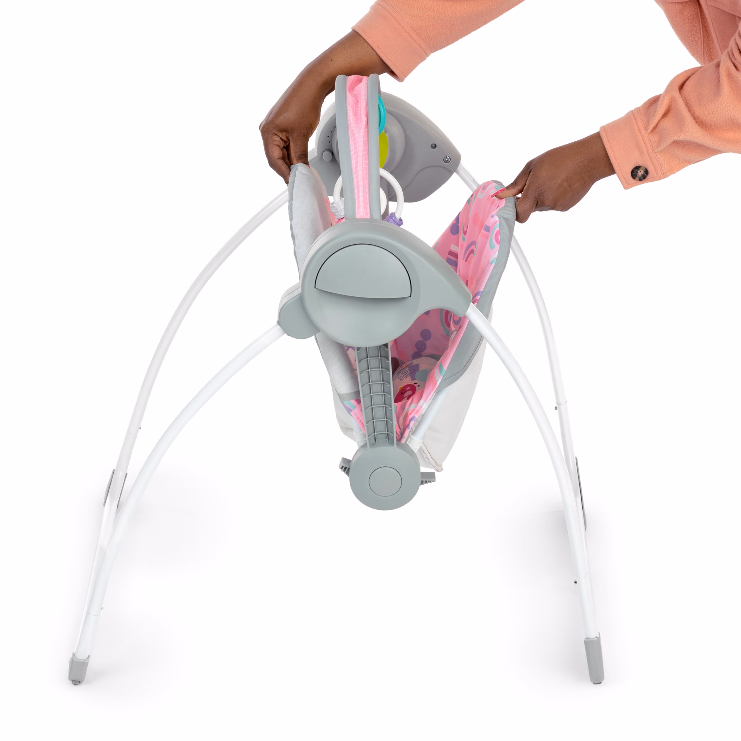 Bright Starts Pink Paradise Portable Compact Automatic Baby Swing with Music, Unisex, Newborn + thumbnail 5