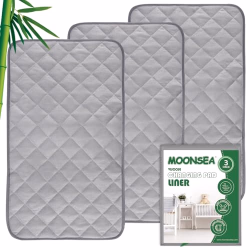 Diaper Changing Pad Liner Non-Slip, Waterproof Terry Mat, Quilted Absorbent Bassinet Liners Washable, 3 Pack 13"x 26" Reusable Portable Changing Table Pad Rectangle Grey