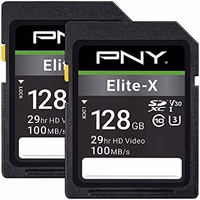 PNY 128GB Elite-X Class 10 U3 V30 SDXC Flash Memory Card - 100MB/s, 4K UHD, HD, UHS-I, Full Size SD (Pack of 2) thumbnail 1