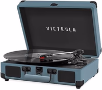 Victrola Journey Bluetooth Portable Suitcase Record Player – with Built-in Speakers, 3 Speed Vinyl Record Player, RCA Out, Headphone Jack (Smoky Blue) thumbnail 1
