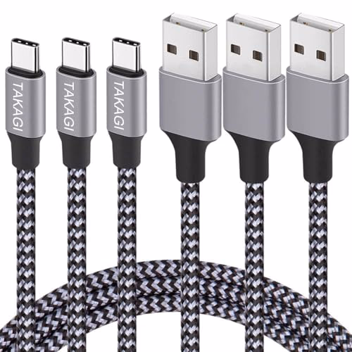 TAKAGI USB to USB C Cable (3Pack 6ft) USB A to Type C Cable Fast Charging Nylon Braided Data Sync Transfer Cord USB C Charger for iPhone 17 Pro Max/17 Air/16e/16 15 Pro/15 Plus/Galaxy S20 S10 Note 20