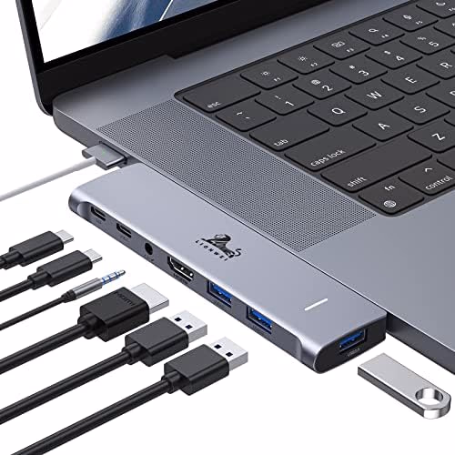 USB C Hub Adapter for MacBook Pro/Air M1M2M3 2022 2021 2020 13"15"16",Multiport MacBook Adapter MacBook Accessories with 4K HDMI,3USB3.0,Audio,100W Thunderbolt-Enabled USB-C,Support MagSafe 3 Charging - View 1 of 6