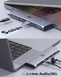 USB C Hub Adapter for MacBook Pro/Air M1M2M3 2022 2021 2020 13"15"16",Multiport MacBook Adapter MacBook Accessories with 4K HDMI,3USB3.0,Audio,100W Thunderbolt-Enabled USB-C,Support MagSafe 3 Charging thumbnail 5