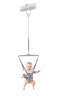 Jolly Jumper Iconic (Grey Safari), Doorway Baby Jumper, Indoor Exercise Saddle Seat, Adjustable Height, for Infants up to 28lbs, Black, No Stand Required thumbnail 1