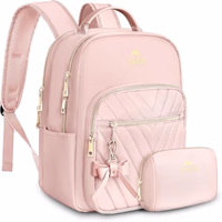 MATEIN Bowknot Cute Backpack Purse, Fashion Mini Shoulder Bag, Waterproof Lightweight Travel Daily Backpack College Handbag for Ladies Women, 2pcs Sets, Pink thumbnail 1