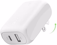 Belkin 42W Dual Port Charger Block, USB-C + USB-A Charger Super Fast Charging - Samsung Galaxy S25, Apple iPhone 17, Air, Pro, Pro Max, iPad, AirPods, Apple Watch, Nintendo Switch 2 & More - White thumbnail 1