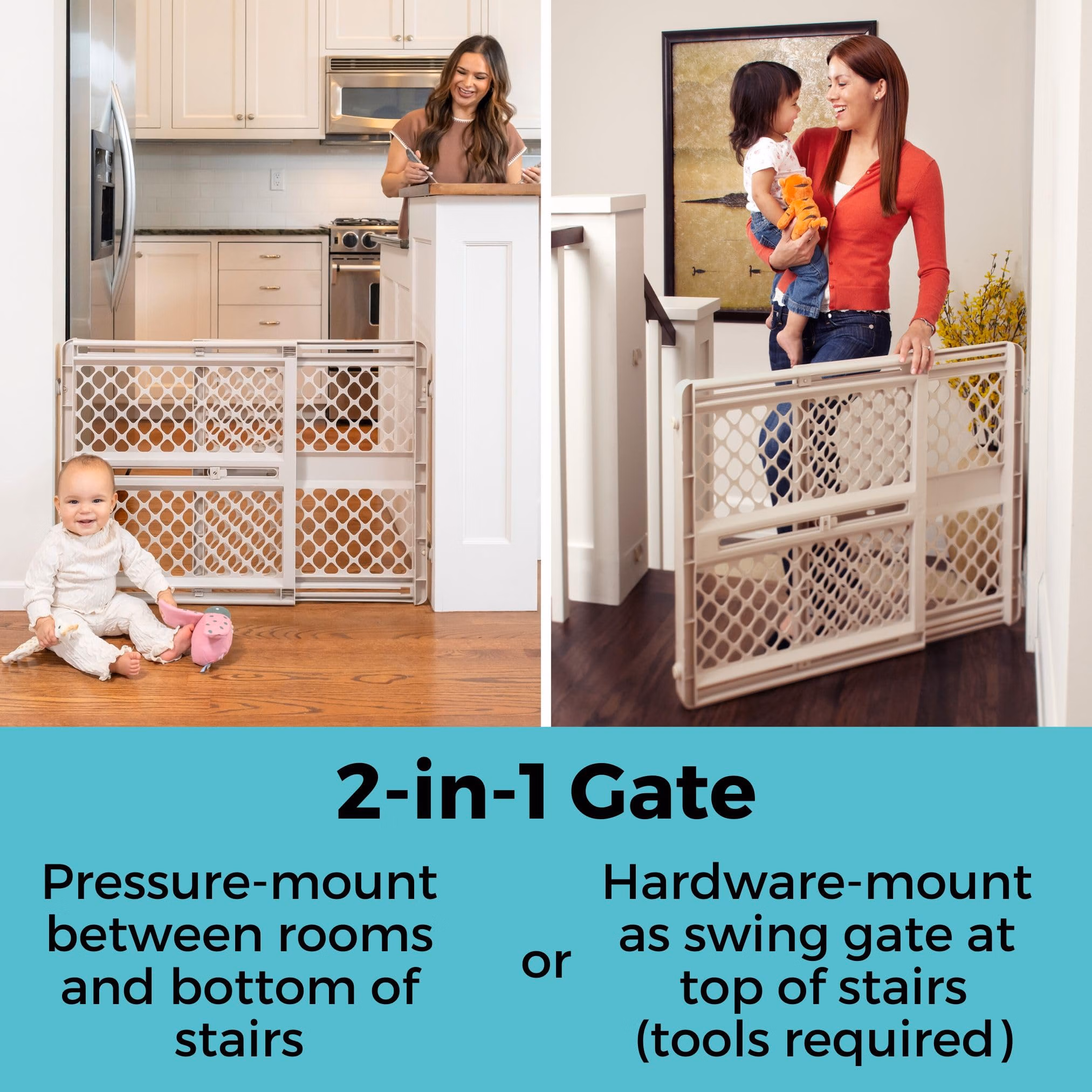 Toddleroo by North States - Supergate Ergo Baby Gate: Plastic Baby Gate for Stairs & Doorways - Adjustable Indoor Safety Gate - Made in USA - 26 to 42 Inches Wide - 26 Inches Tall - Sand thumbnail 5
