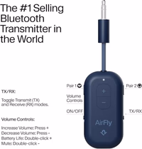 Twelve South AirFly Pro 2 Bluetooth 5.0 Transmitter/Receiver for TV to 2 Wireless Headphones – Wireless Adapter for AirPods, Car, Gym, Home, Use with Any 3.5 mm Audio Jack, Blue thumbnail 3