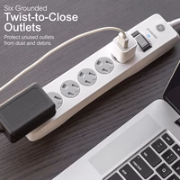 GE Surge Protector Power Strip, 10 Ft Extension Cord, 6 Outlet Extender, 800 Joules, Flat Plug, Twist-to-Close Safety Covers, ETL Listed, White, 14092 thumbnail 2