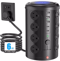 Tower Power Strip Surge Protector with 16 Outlets and 5 USB Ports (2 USB-C), 6FT Extension Cord with Multiple Outlets,Heavy Duty Charging Station,Home Office Dorm Room Essentials. No Wireless Charging thumbnail 1