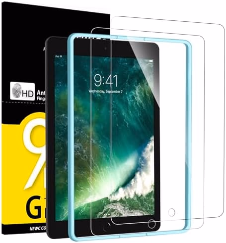 NEW'C 2 Pack Designed for iPad 9.7 Inch (2018/2017,6th/5th Generation),iPad Air 1,iPad Air 2,iPad Pro 9.7 Inch Screen Protector Tempered Glass, Ultra Resistant (Easy Installation Frame)